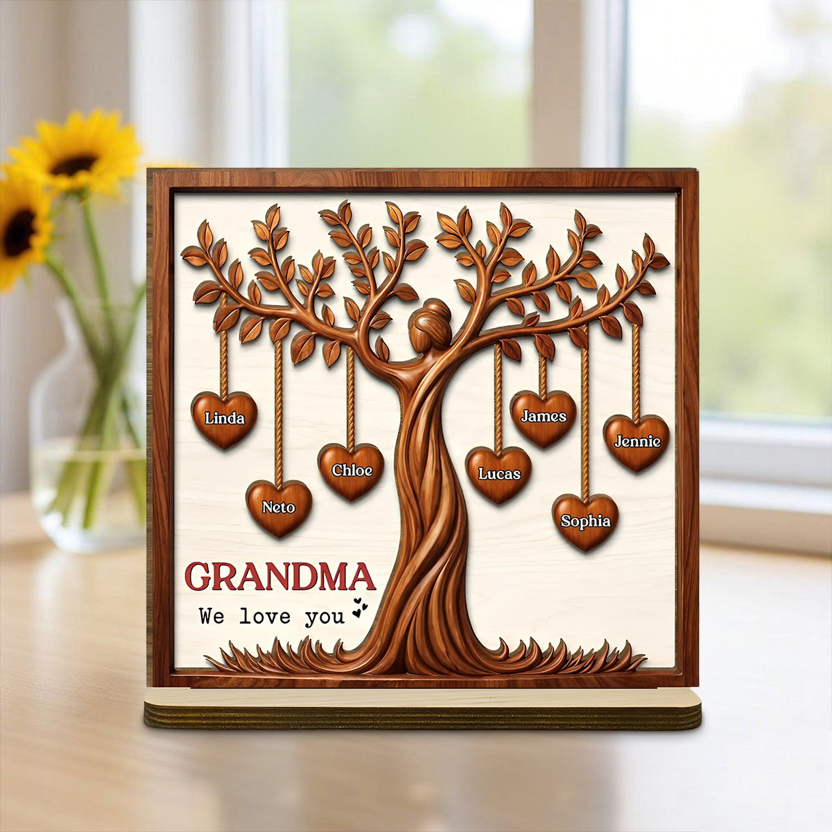 Family Hearts Tree - Personalized Wood Plaque - Mother's day Gift for Grandma Mom