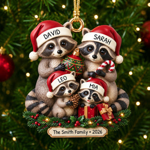 "Lovely Raccoon Family" – Personalized Acrylic Ornament | Christmas Gift For Families