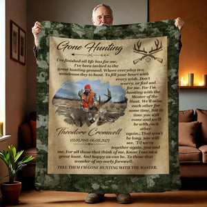 Personalized Gone Hunting Blanket,Custom Hunter Memorial, Sympathy Gift, Keepsake For Hunter
