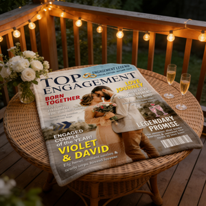 Personalized Custom Couple Photo Engagement Magazine Cover Blanket, Wedding Keepsake