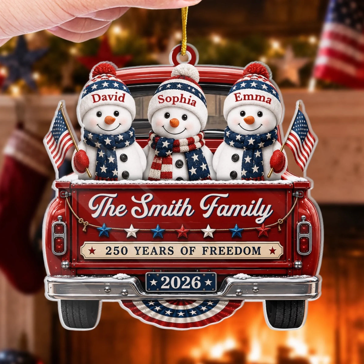 "Driven By Love, United By Freedom" – Custom Acrylic Ornament | Personalized America 250th Christmas Gift For Mom, Dad, Brother, Sister
