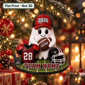 Personalized Football Ghost Christmas Ornament 2026 – Custom Name & Team Keepsake | Gift For Football Players & Fans