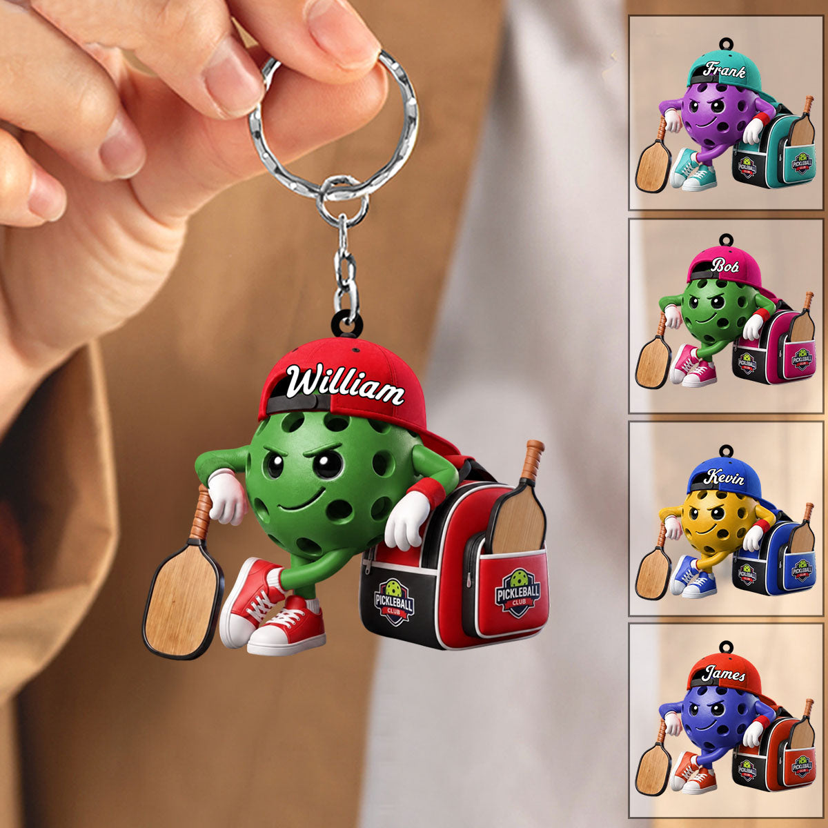 Pickleball Player Personalized Cute Pickleball Mascot Keychain Gift For Pickleball Lovers