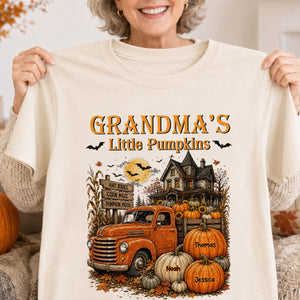 "Grandma's Little Pumpkins" – Retro Vintage Farmhouse Halloween Truck Shirt | Personalized Gift For Grandma