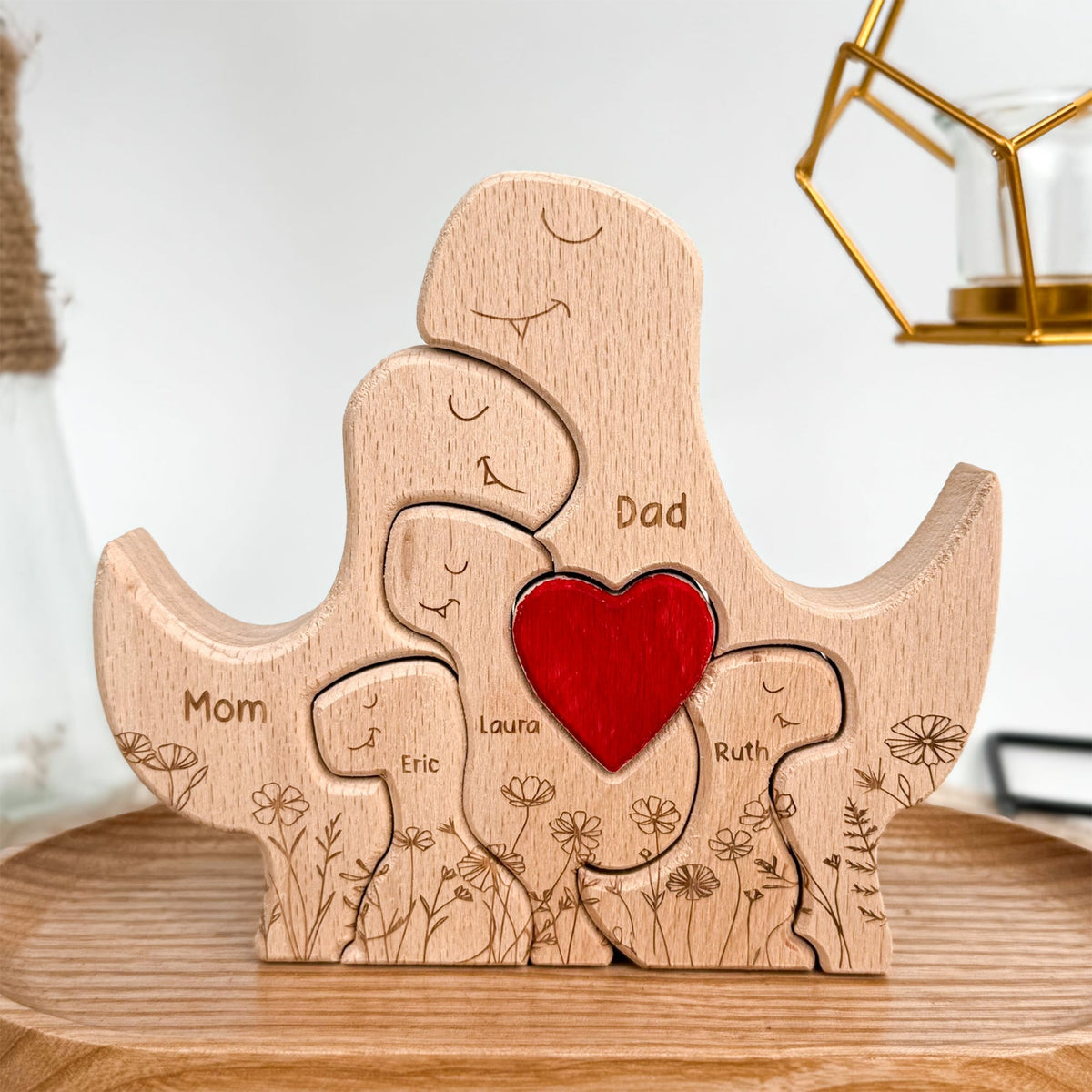 Personalized Dinosaur Family Wooden Puzzle – Father's Day Gift For Dad