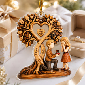 "Couple Proposal Under Heart Tree" – Personalized Acrylic Ornament | Heartfelt Anniversary Gift For Him & Her