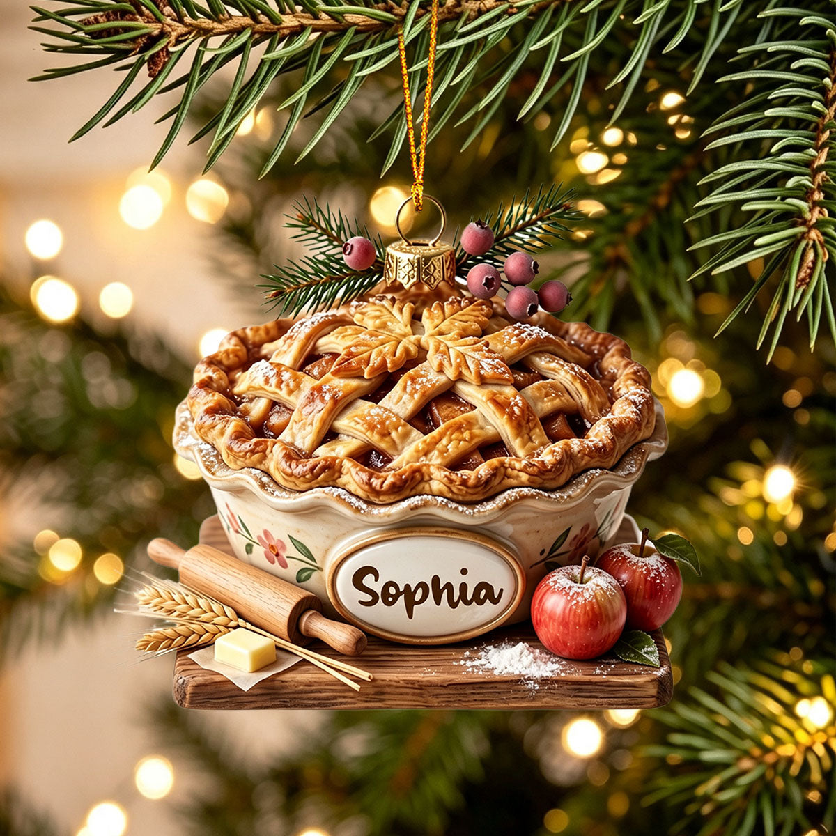 Personalized Apple Pie Ornament,Custom Christmas Keepsake,Gift For Pastry Lovers,Bakery