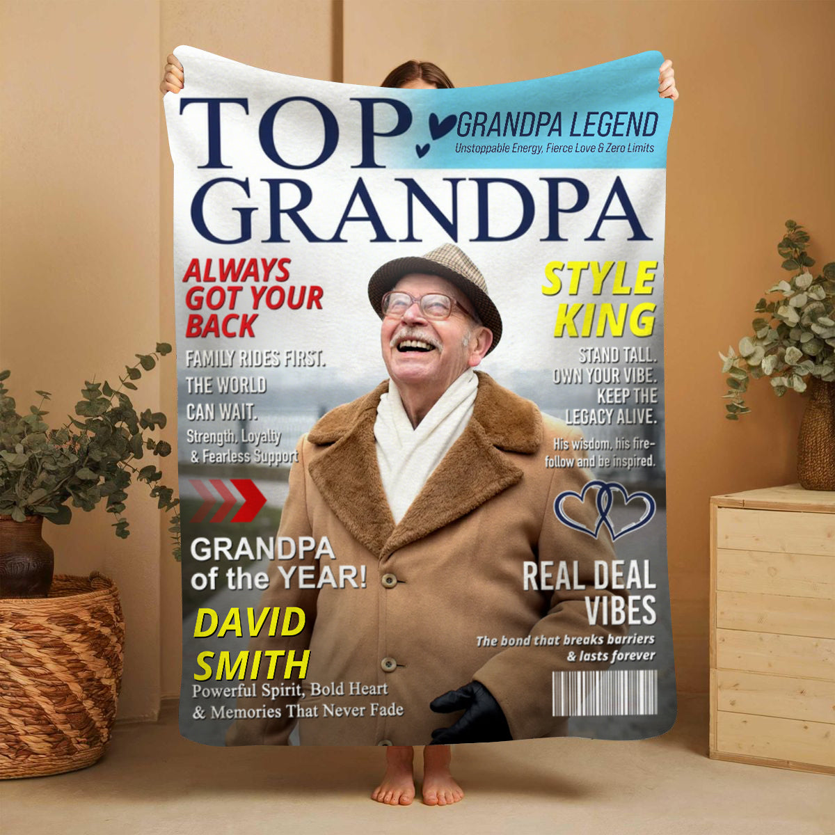 Personalized Grandpa Magazine Cover Blanket Gifts for Grandpa