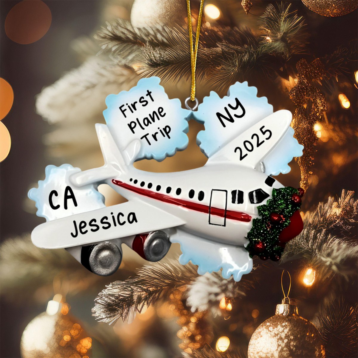 Personalized Airplane Christmas Ornament,My First Flight,First Plane Trip Ornament, Vacation Ornament