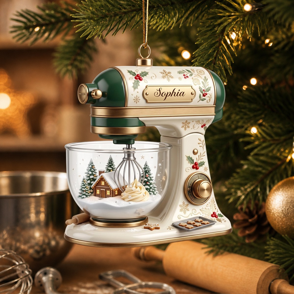 Personalized Cream Vintage Stand Mixer Christmas Ornament Baker Gift