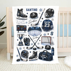 Personalized Hockey Baby Blanket With Name – Custom Ice Hockey Throw For Boys | Hockey Nursery Decor & Toddler Gift