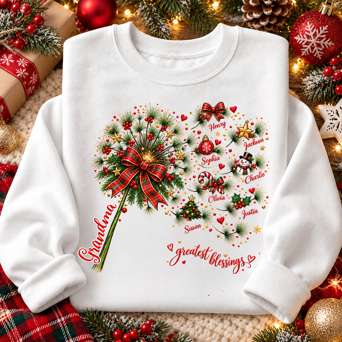 Grandma’s Greatest Blessings – Personalized Christmas Sweatshirt | Heartfelt Holiday Gift For Grandma