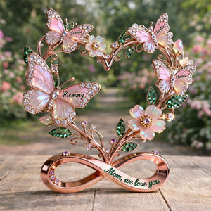 Personalized Stunning Butterflies On Mom Heart Acrylic Plaque, Gifts For Mom & Grandma