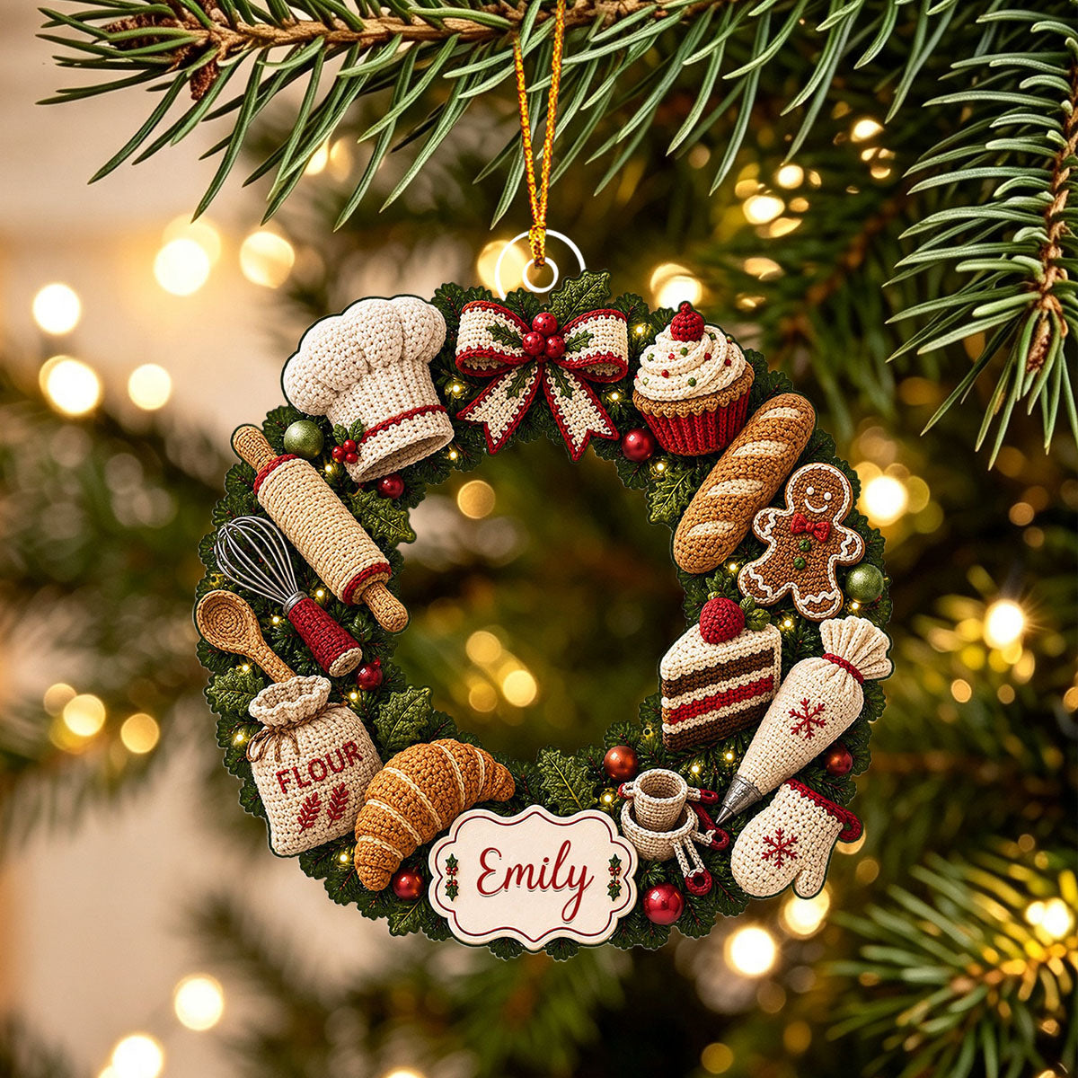 "Flour Baker Wreath" – Personalized Christmas Acrylic Hanging Ornament | Gift For Bakers & Moms