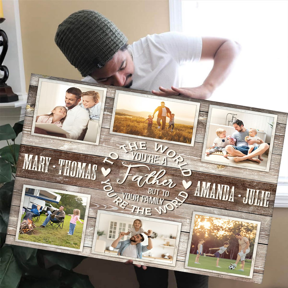 Family Bond Collage Canvas, To The World You Are A Father Personalized Canvas Poster