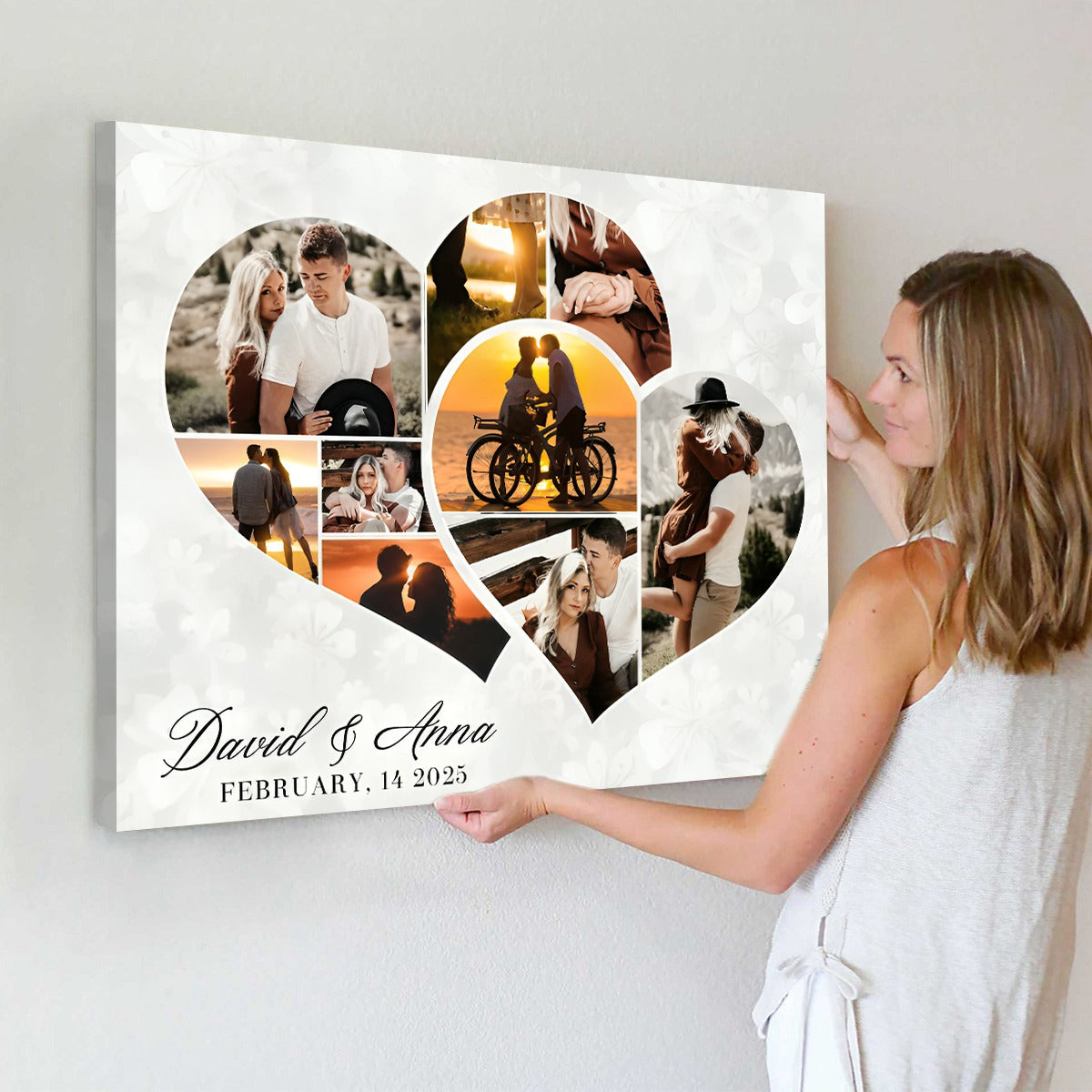 Two Hearts Entangled Photo Collage Canvas, Love Story Collage Gift, Personalized Anniversary Gift For Couples