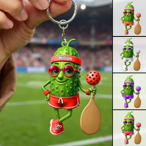 Personalized Sporty Cucumber Pickleball Christmas Acrylic Keychain