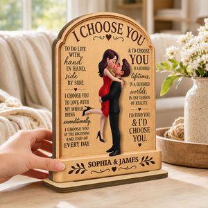 Personalized "I Choose You" Wooden Plaque – Couple Hugging Kissing Design | Anniversary Keepsake For Couples