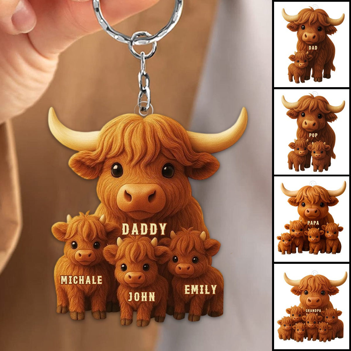 Highland Cow Dad Acrylic Keychain Personalized Gifts For Dad