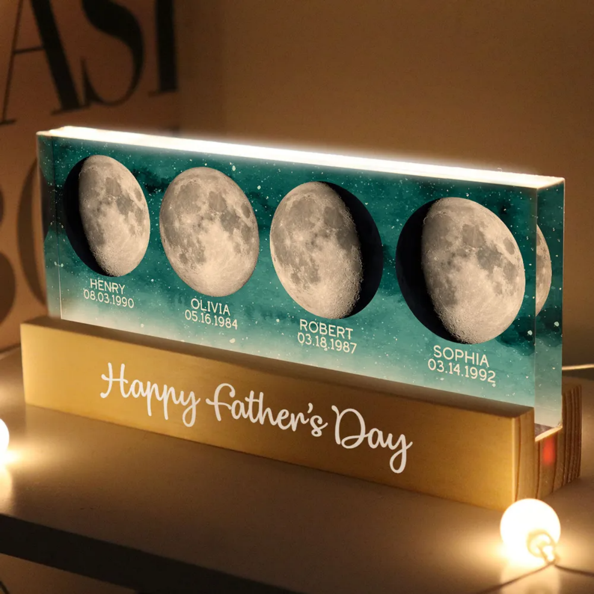 Starry Night Custom Birth Moon Phase The Days You Became Our Dad Personalized Acrylic Block LED Night Light