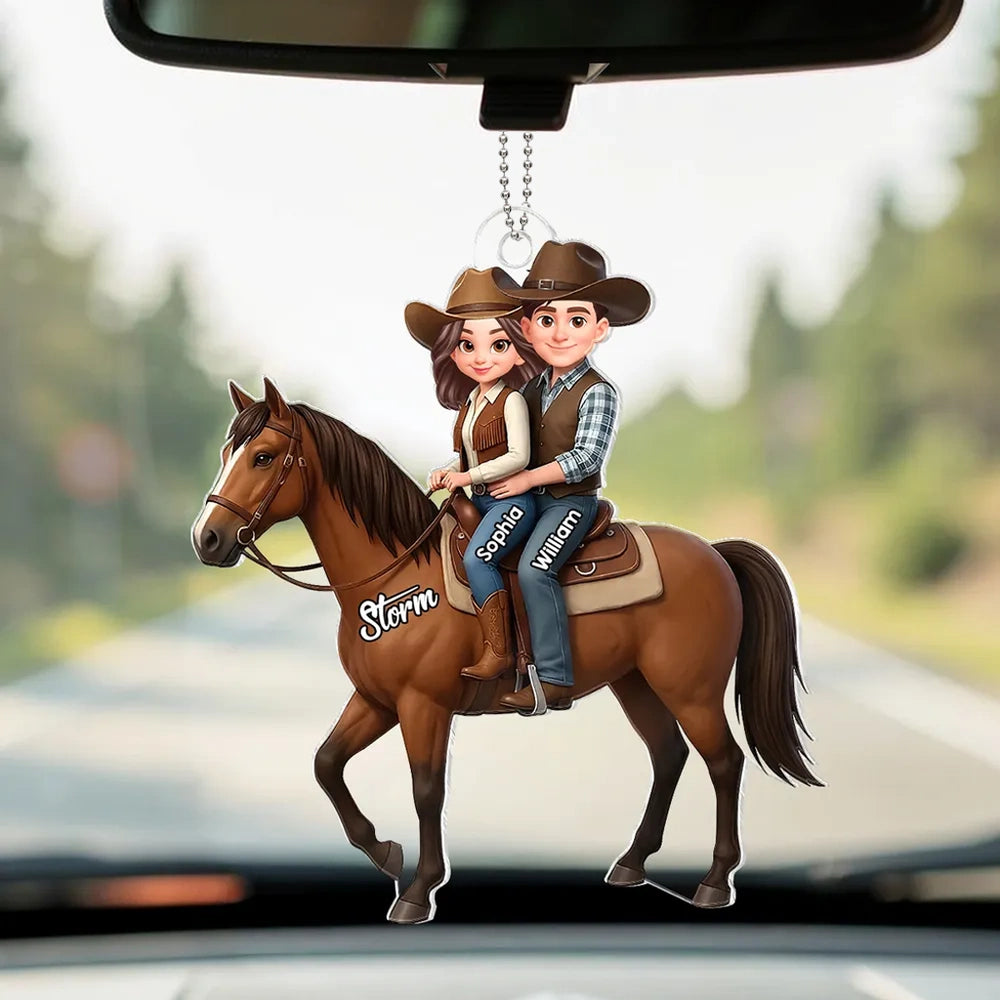 Personalized "Couple Riding A Horse" Acrylic Car Hanger – Unique Gift For Horse Lovers