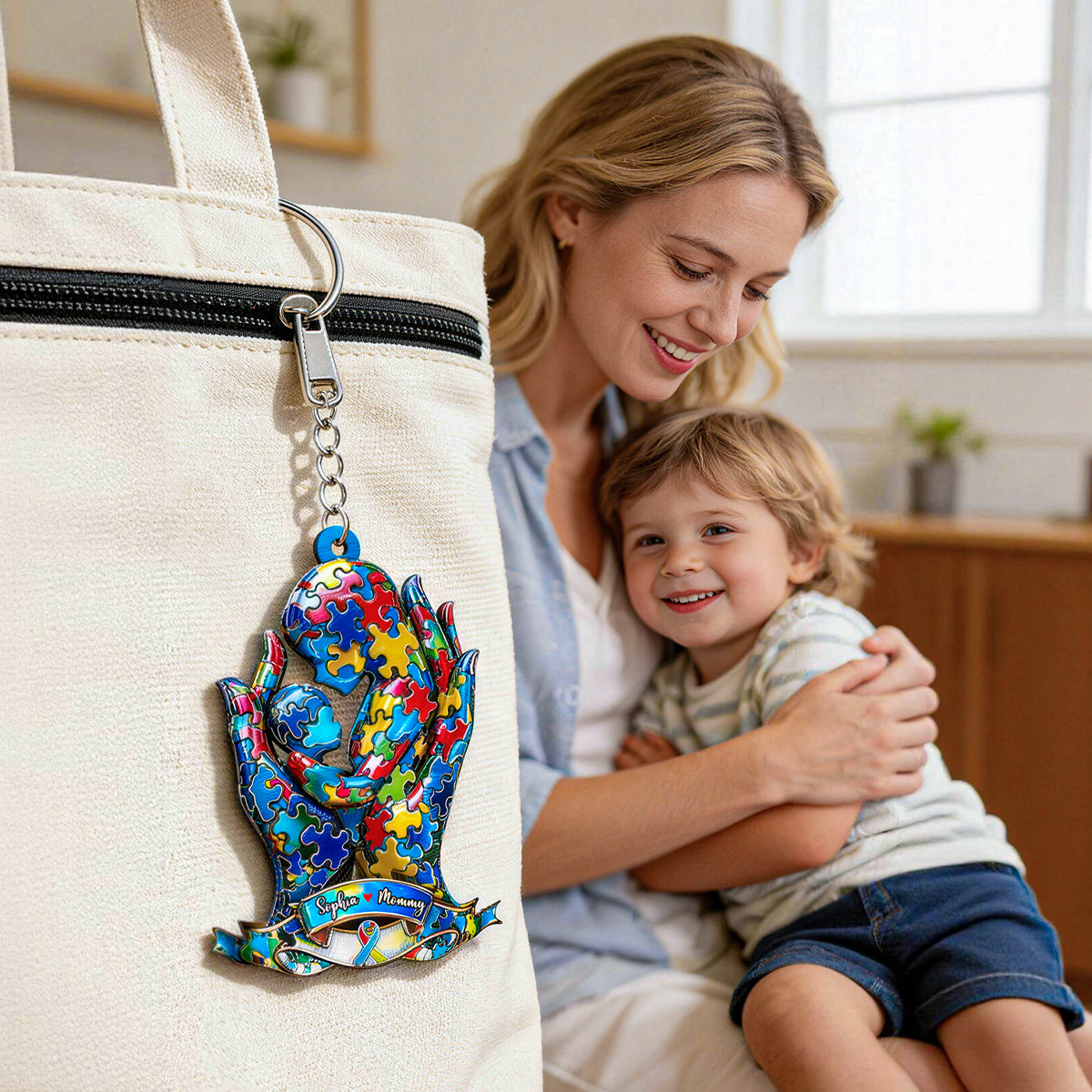 Mom And Kid - Personalized Autism Awareness Keychain