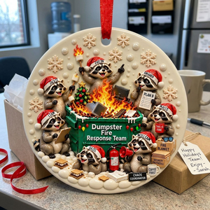 Personalized Dumpster Fire Response Team Ceramic Ornament – Custom 10 Names Raccoon Keepsake | Coworker, Work Bestie & Secret Santa Gift