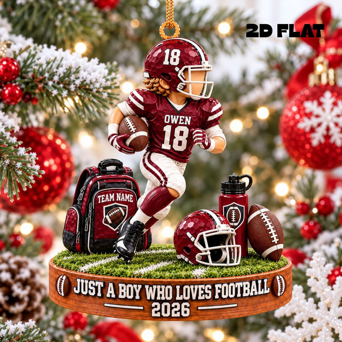 Personalized "Just A Boy Who Loves Football" Ornament – Custom Player Name & Number Christmas Keepsake Gift For Football Lovers