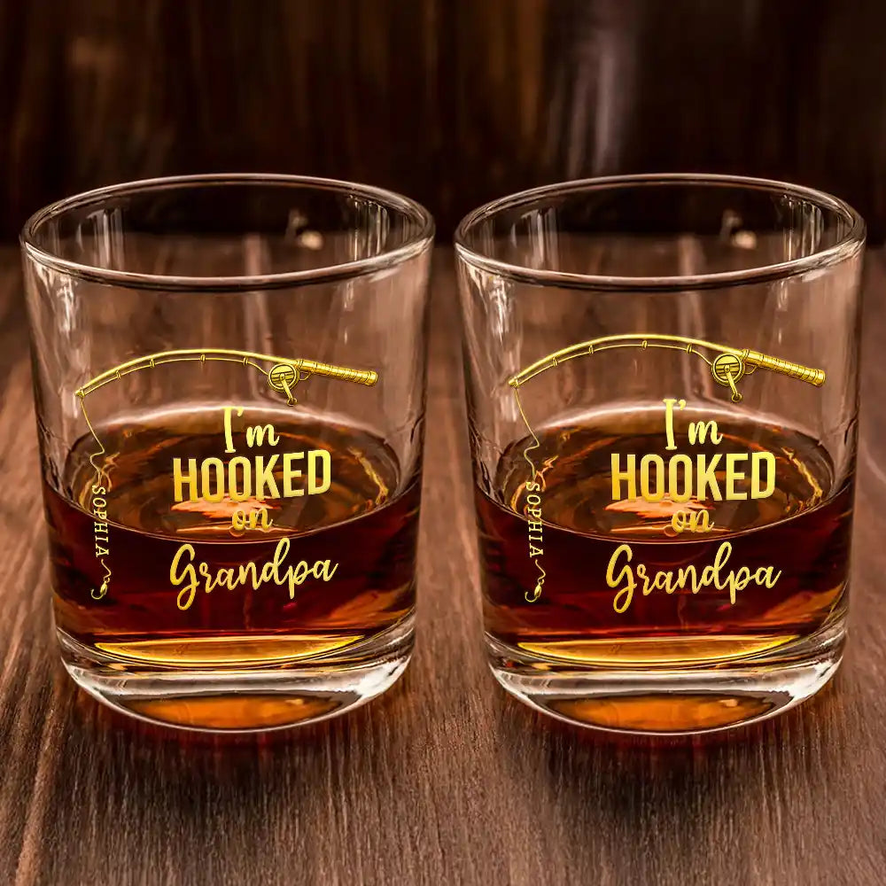 Personalized "Hooked On Daddy" Whiskey Glass – Fishing Gift For Dad