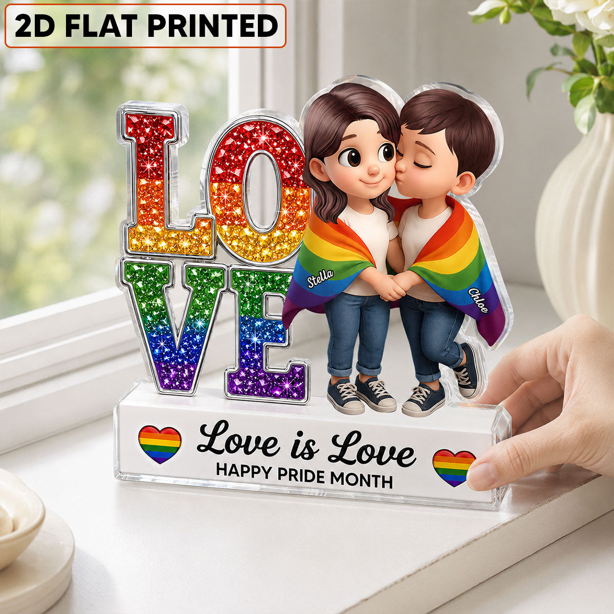 Pride Month Gift for LGBTQ+ Couple – Personalized "Love Is Love" Acrylic Block Plaque