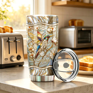 Stained Glass Hummingbird Personalized Name Tumbler