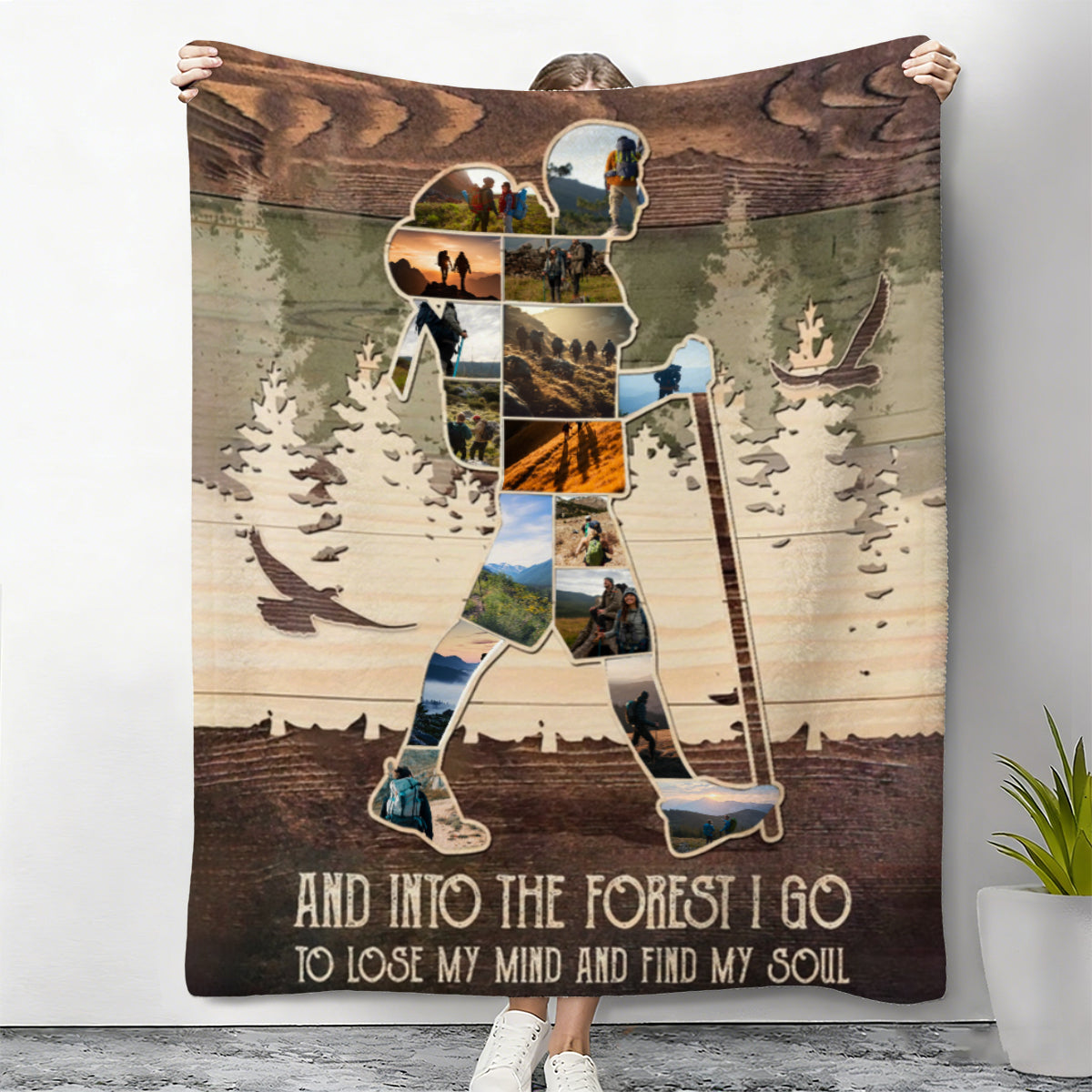 Personalized Mountain Hiking Photo Collage Blanket, Outdoorsy Gifts Hiking Gift for Hikers