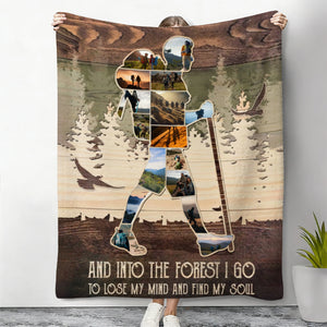 Personalized Mountain Hiking Photo Collage Blanket, Outdoorsy Gifts Hiking Gift for Hikers