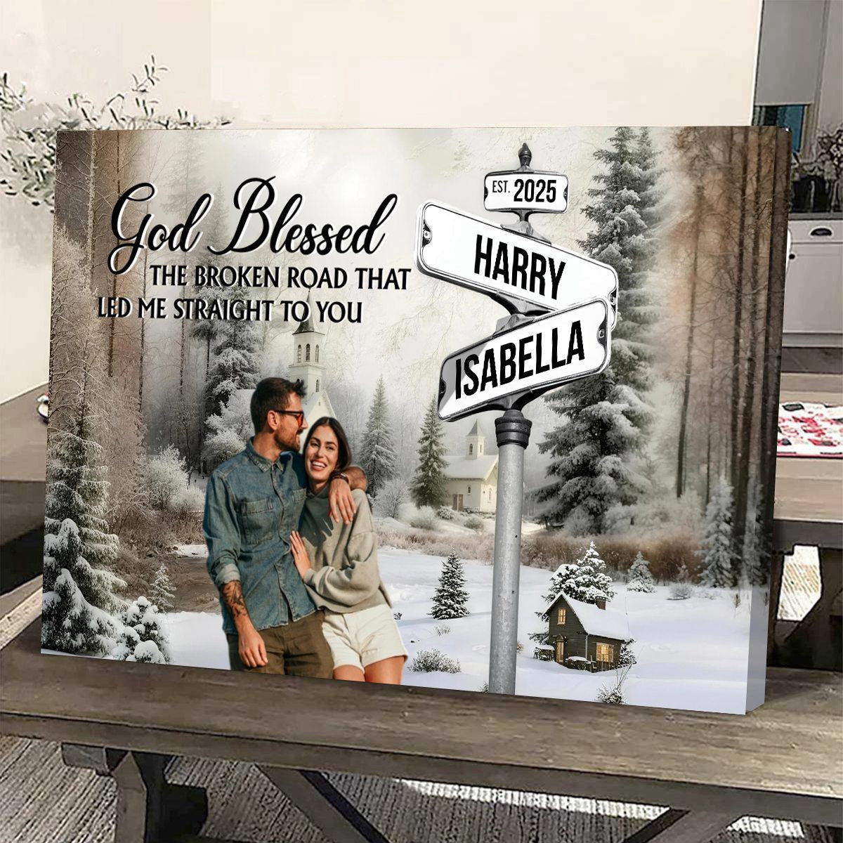 Classic Crossroad of Love - Custom Photo Anniversary Personalized Couple Canvas Poster