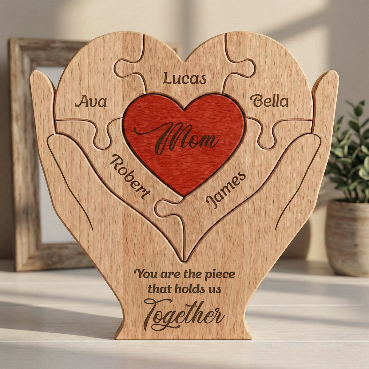 "You Are the Piece That Holds Us Together" – Personalized Wooden Family Puzzle – Mother's Day Gift For Mom, Mum, Mother