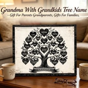 Grandma With Grandkids Tree Name - Personalized Wood Plaque - Gift For Parents Grandparents, Families, Children Grandchildren