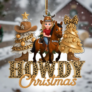 Western Vibe Howdy Christmas Girl & Horse - Personalized Acrylic Ornament