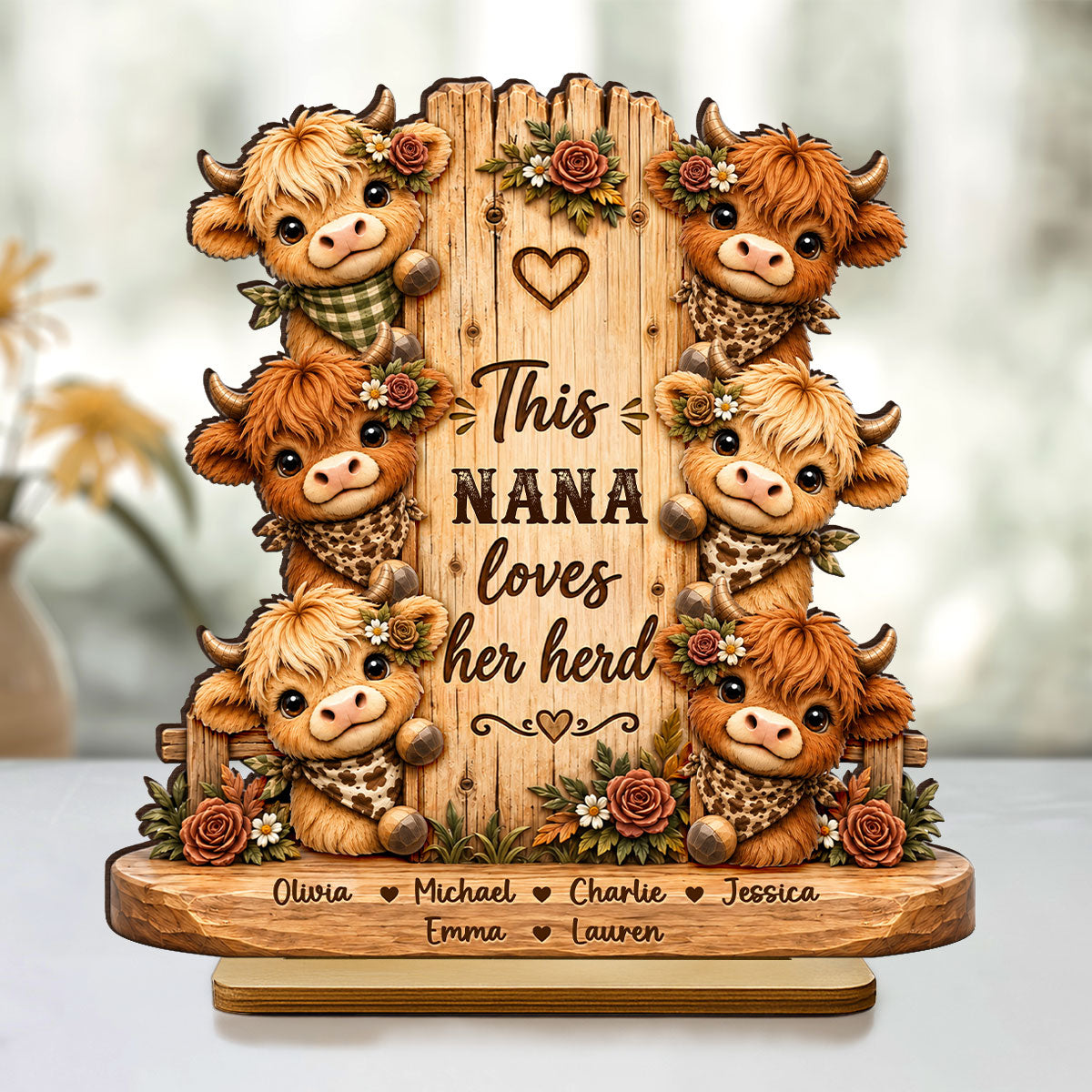 Personalized "This Grandma Loves Her Herd" Wooden Plaque – Cozy Fall Gift For Grandma