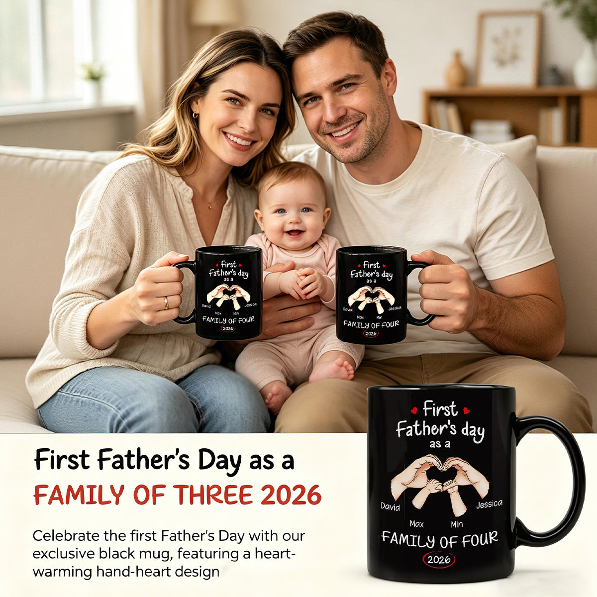 New Family Gift – Personalized Mug "First Time Ever As A Family Of Three"