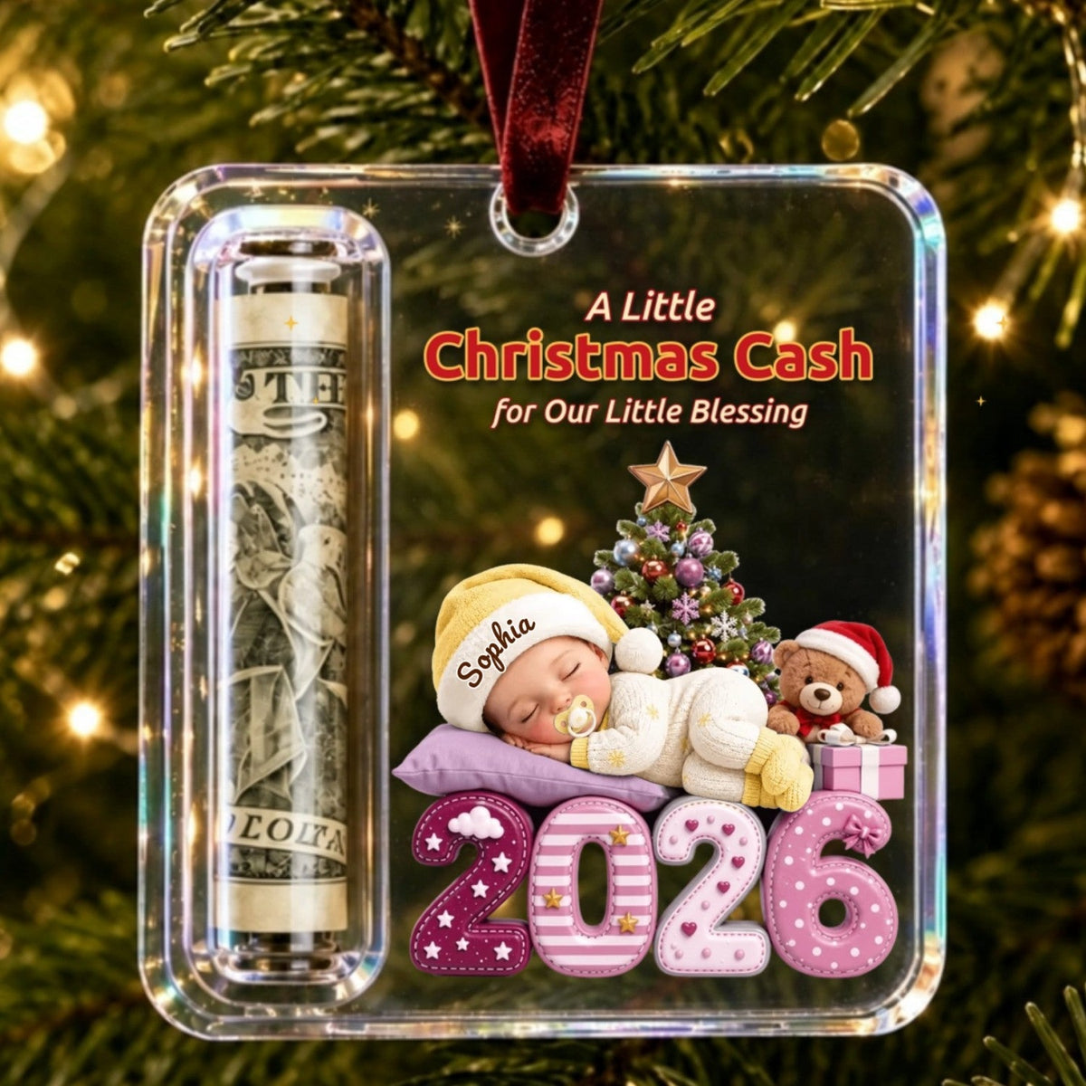 Personalized Christmas Cash Gift Holder Ornament – Custom Acrylic Keepsake For Holiday Gifting