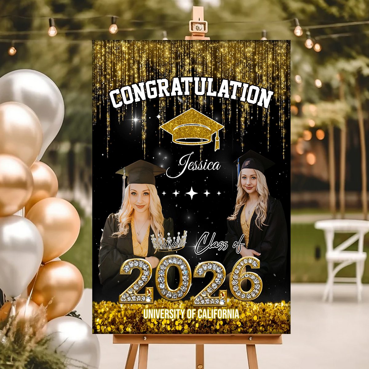 Congratulation Class Of 2026 Glitter Custom Party Welcome Sign - Personalized Graduation Decoration