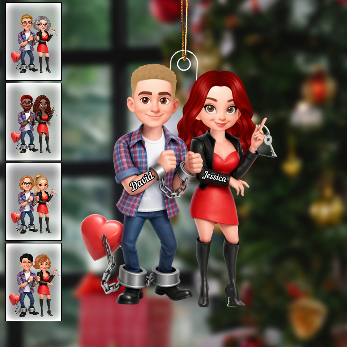 Unique Creative Gift For Couples – Personalized Funny Cartoon Couple Acrylic Ornament With Handcuffed Love Design
