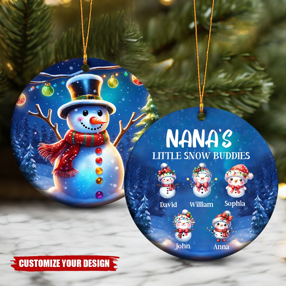 Personalized Christmas Snowman Ceramic Ornament