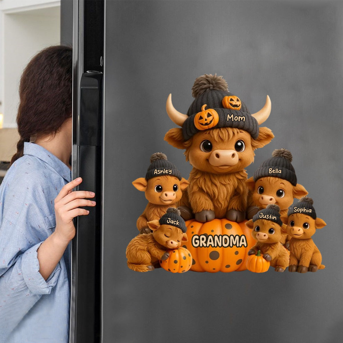 Mama Cow Personalized Decal, Cozy Fall Vibe Halloween Decor for Mom, Grandma