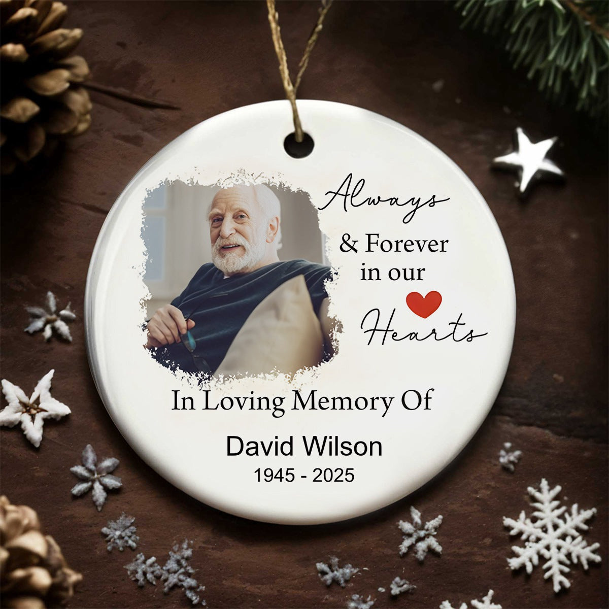 Always and Forever in our Hearts - Personalized Ceramic Ornament Gift For Loss