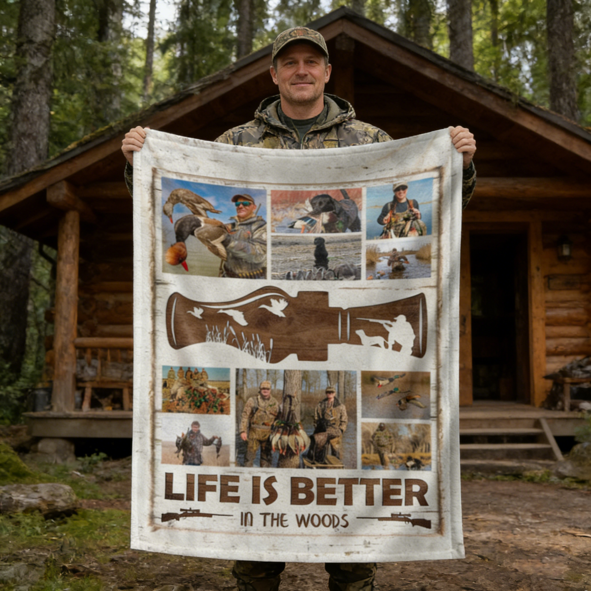 Personalized Hunting Photo Collage Blanket,Hunting Memories Gift For Hunters