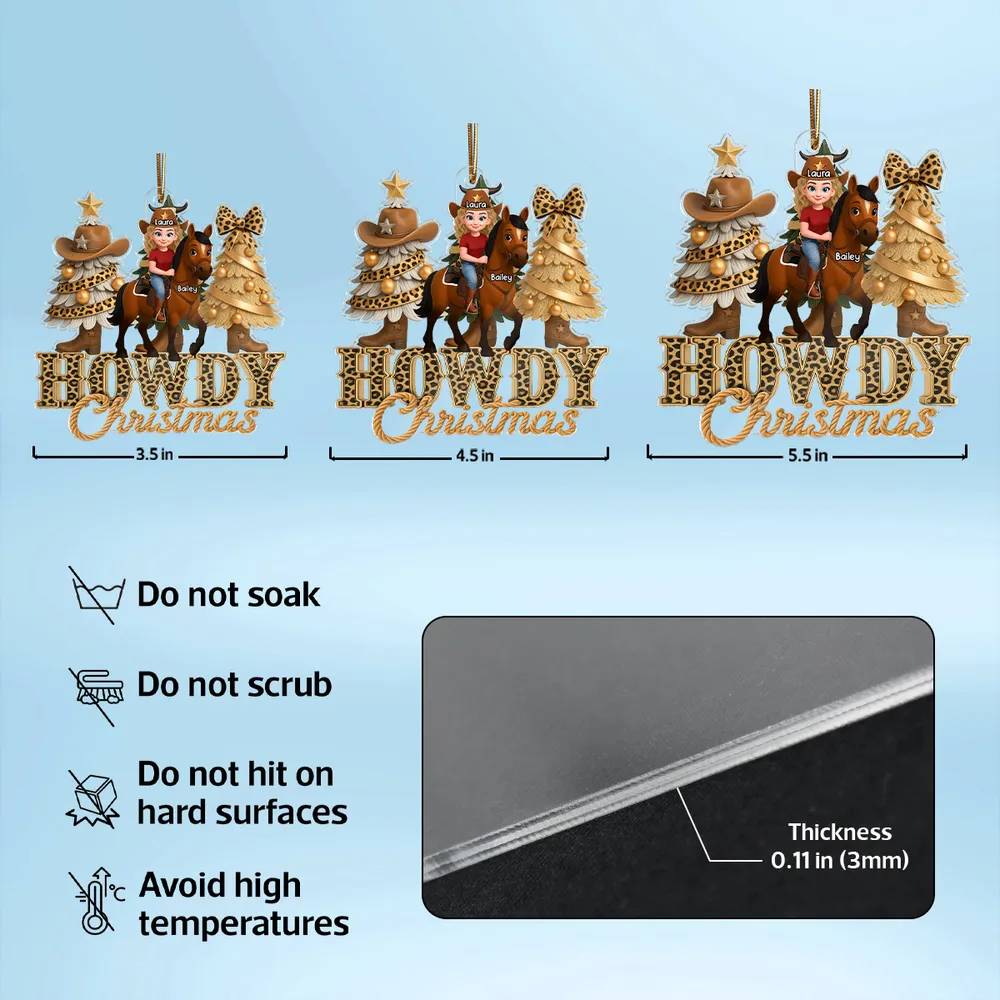 Western Vibe Howdy Christmas Girl & Horse - Personalized Acrylic Ornament