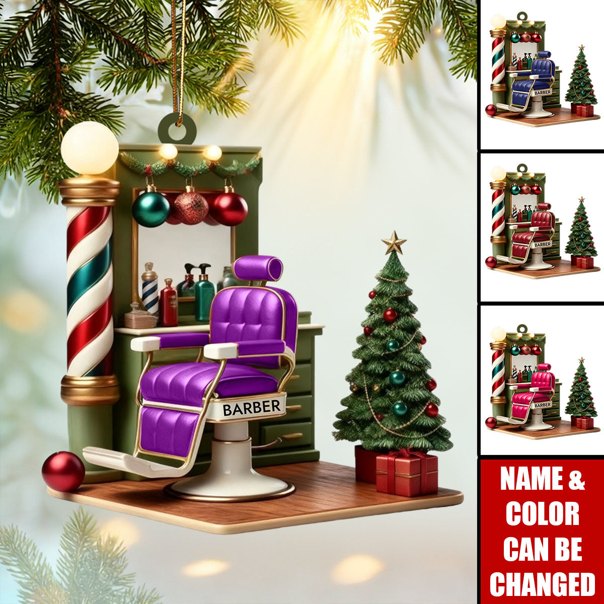 Barber Shop Ornament, Personalized Custom Holiday Decor, Hairdresser Christmas Gift