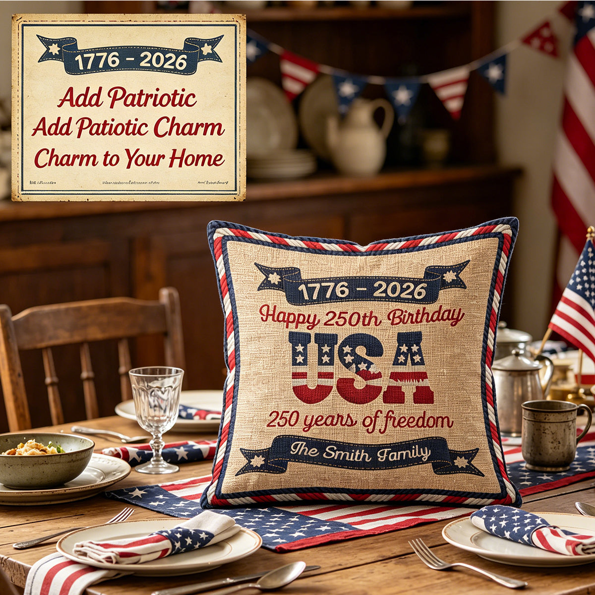 America 250th Birthday - Personalized Pillow Cover