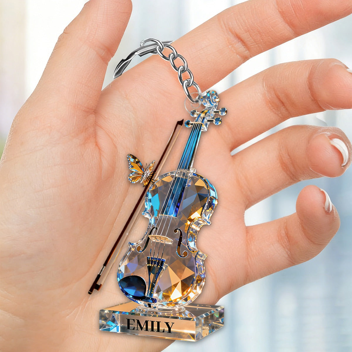 Personalized Violin Music Crystal Effect Keychain,Gift for Violinist Lover, Musicians